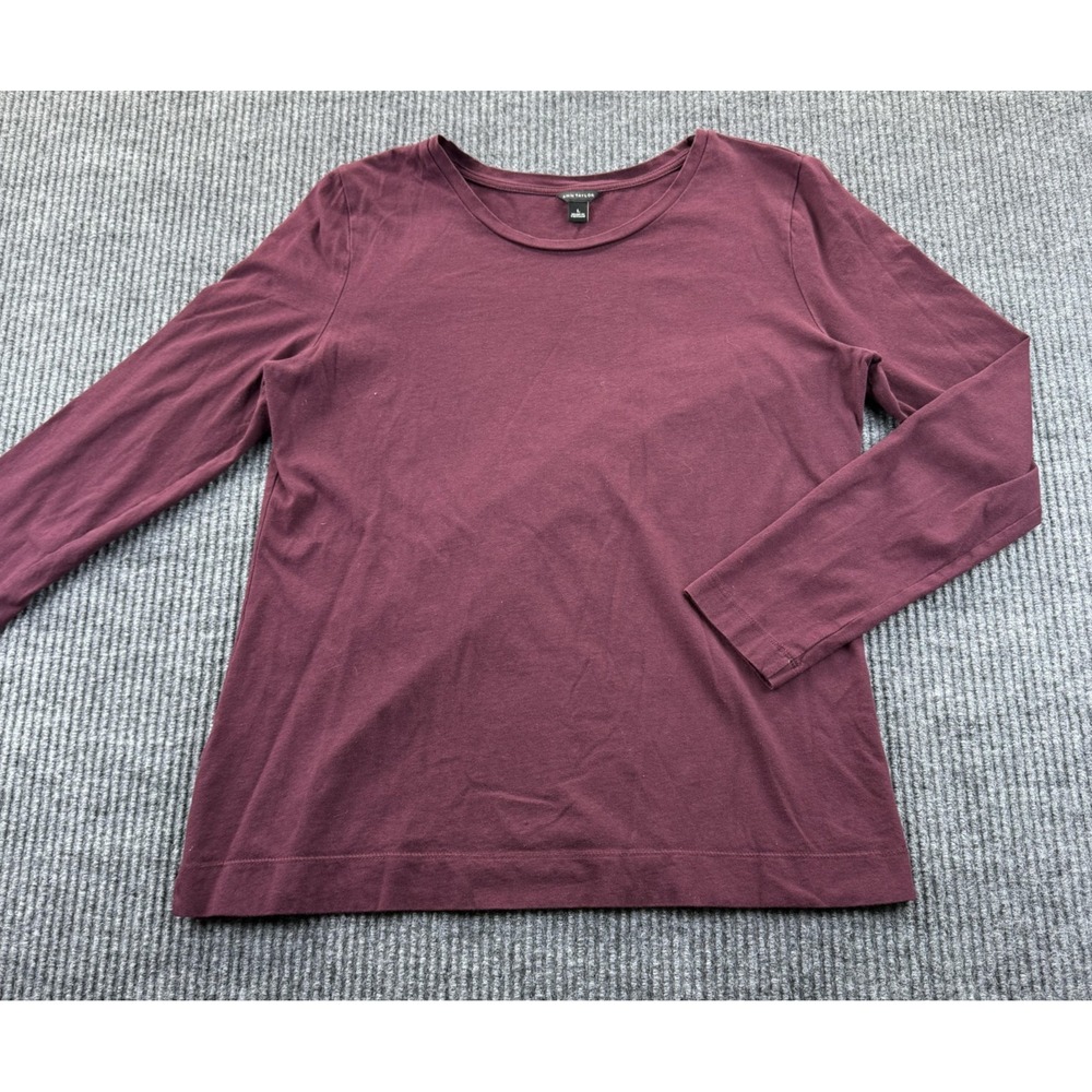 Ann Taylor Shirt Womens Large‎ Purple Burgundy Pima Cotton Long Sleeve Basic